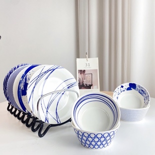 日单清新简约高颜值餐具陶瓷节食小米饭碗甜品碗6寸圆碟蛋糕碟