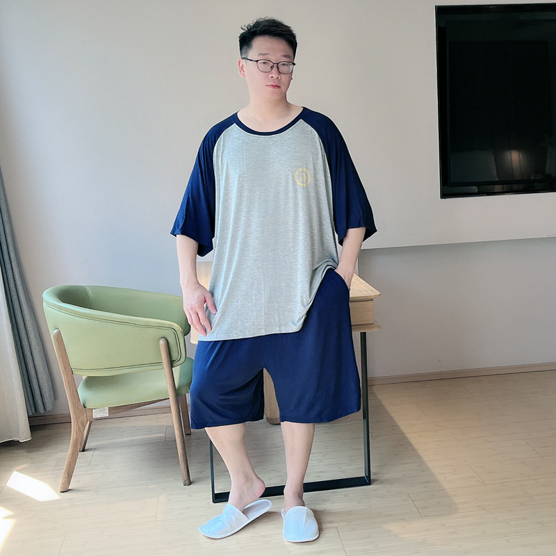 莫代尔短袖男款睡衣夏季男士大码胖子300斤可外穿家居服套装特大