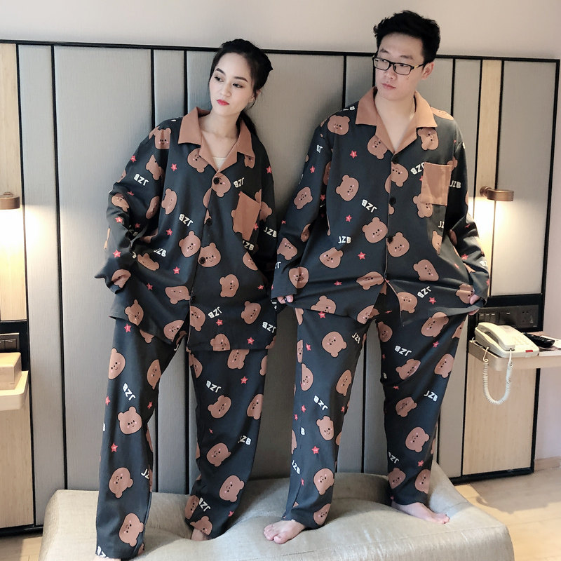 情侣睡衣ins潮网红爆款大码女200斤纯棉卡通男士秋冬可外穿家居服