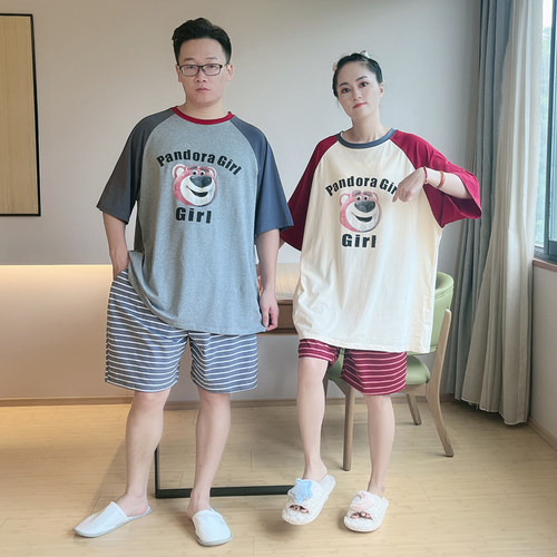情侣纯棉特大码家居服卡通可爱