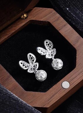 足银990花丝蝴蝶纯银耳钉甜美小众设计银饰耳饰情人节520七夕礼物