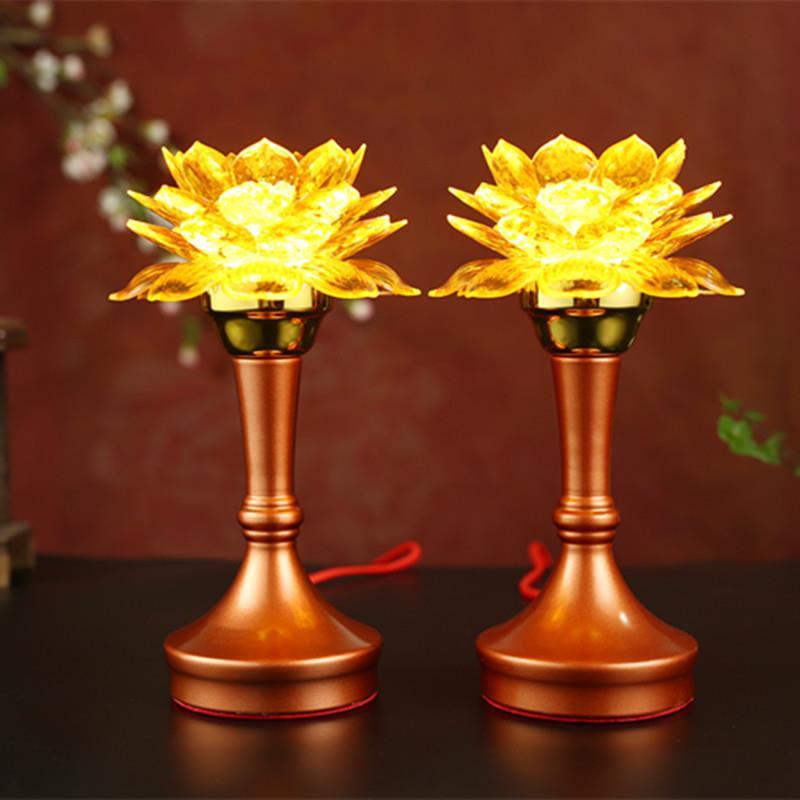 供佛莲花灯佛前灯LED插电水晶新款佛堂灯用品荷花长明灯家用琉璃