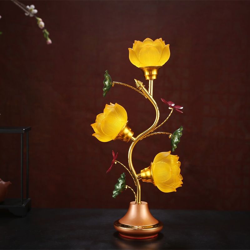 七彩琉璃莲花灯LED长明灯佛堂led插电佛堂大殿供观音佛前供桌佛灯
