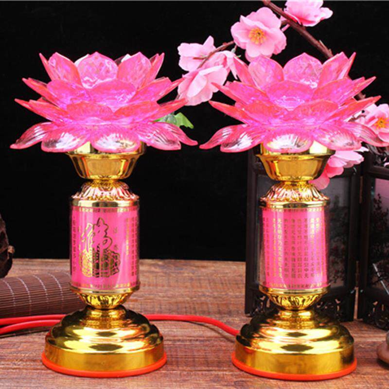 佛堂供灯LED莲花灯供灯佛灯水晶心经莲花灯佛供灯灯高20CM