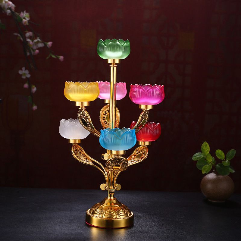 七星灯架 供佛酥油灯 灯座琉璃烛台座佛灯油灯莲花长明灯盏烛架