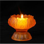 黄琉璃莲花酥油灯座防风蜡烛台供佛玻璃中式 家用佛具观音佛前长明