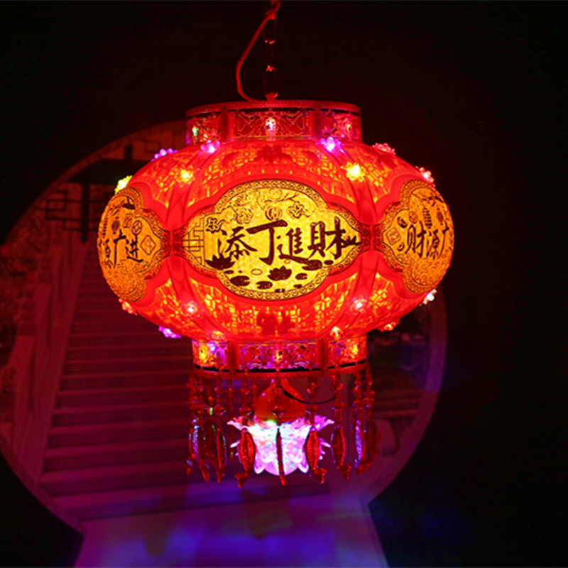 2022年新款七彩水晶旋转led走马灯户外阳台春节中国风灯笼吊灯