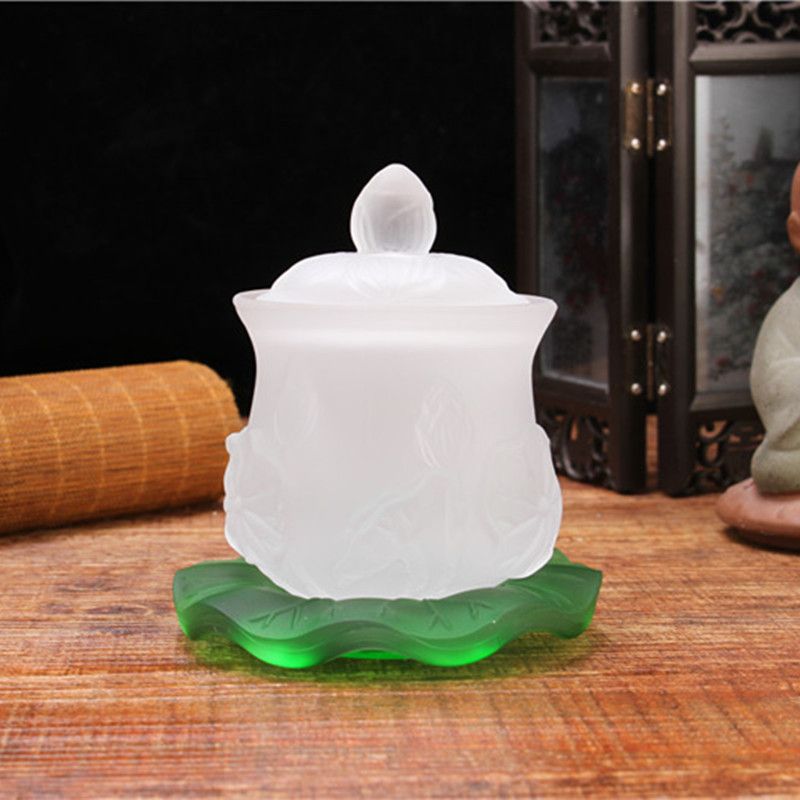 小号供水杯佛堂用品佛前供水杯家用大悲水水晶玻璃莲花大号供佛杯