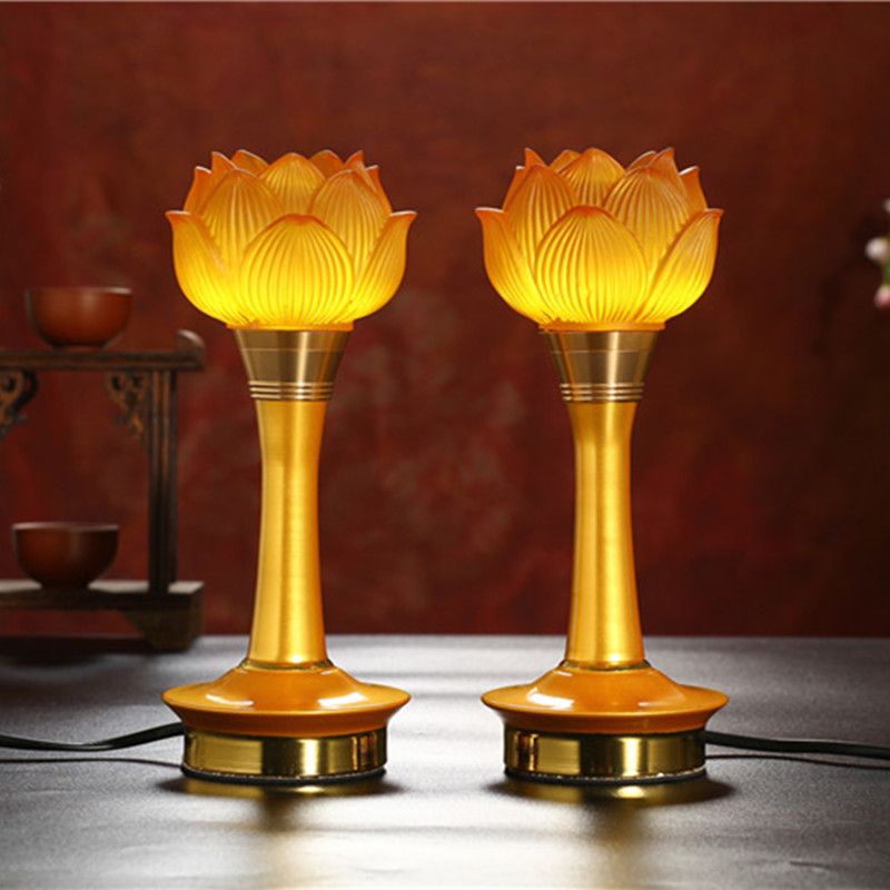 琉璃灯古法莲花长明灯电荷家用琉璃灯佛灯新款观音莲花灯可充电