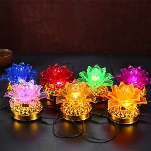 小号电池莲花灯七彩七星灯许愿荷花灯LED寺庙供灯莲花灯