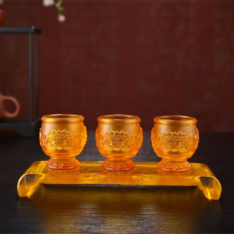 家用琉璃水杯供佛莲花供水供奉关公观音茶杯酒杯财神杯佛具用品