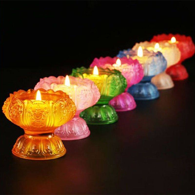 七彩琉璃莲花灯座酥油灯座供佛灯长明灯玻璃灯座观音蜡烛台座