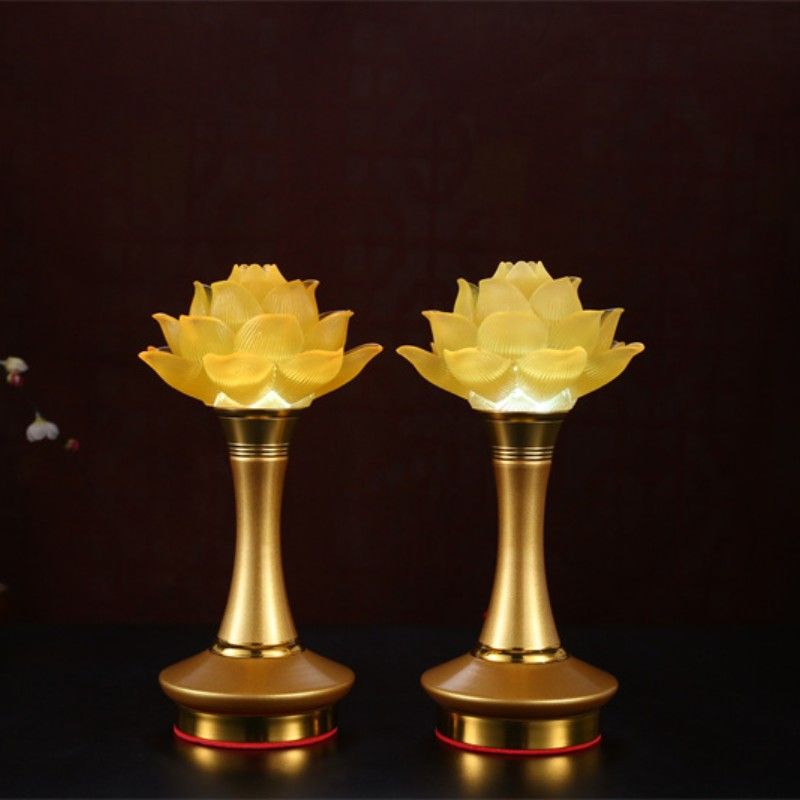 LED琉璃莲花灯佛灯长明灯佛灯佛堂佛具寺庙家用七彩神台灯一对