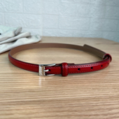 秋新法式 半裙 简约大气高级感亮银扣细皮带女二层牛皮腰带配牛仔裤