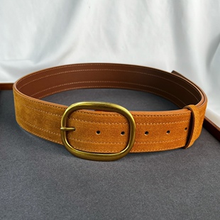 法式 子外套腰封 复古仿麂皮绒宽腰带时髦复古vintage反绒皮带配裤