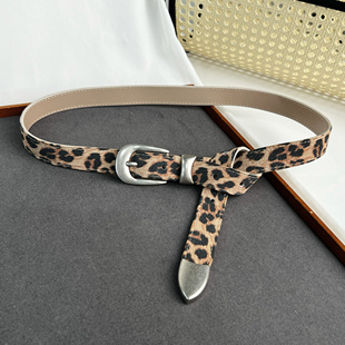 复古豹纹磨砂质感细腰带女潮搭街头辣妹风配饰二层牛皮皮带配半裙
