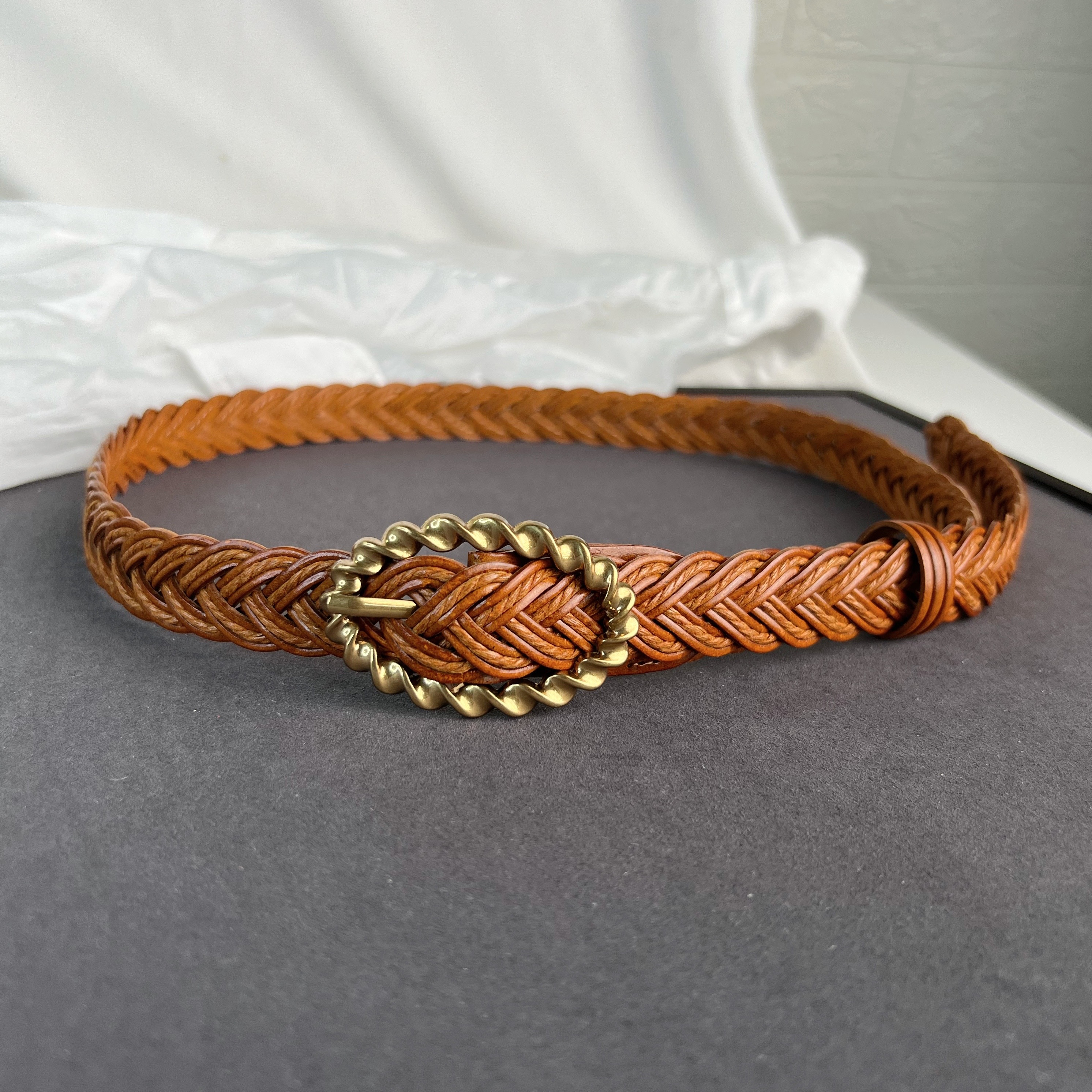 2025新款法式复古手工蜡绳编织腰带女收腰配棉麻低腰裤半裙细皮带