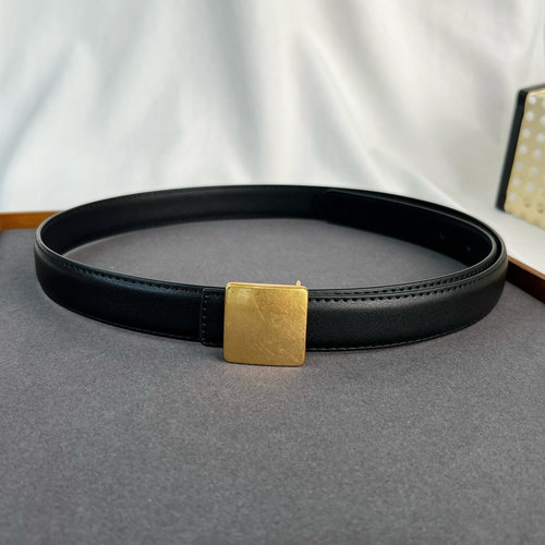 腰带二层牛皮女复古金色方块