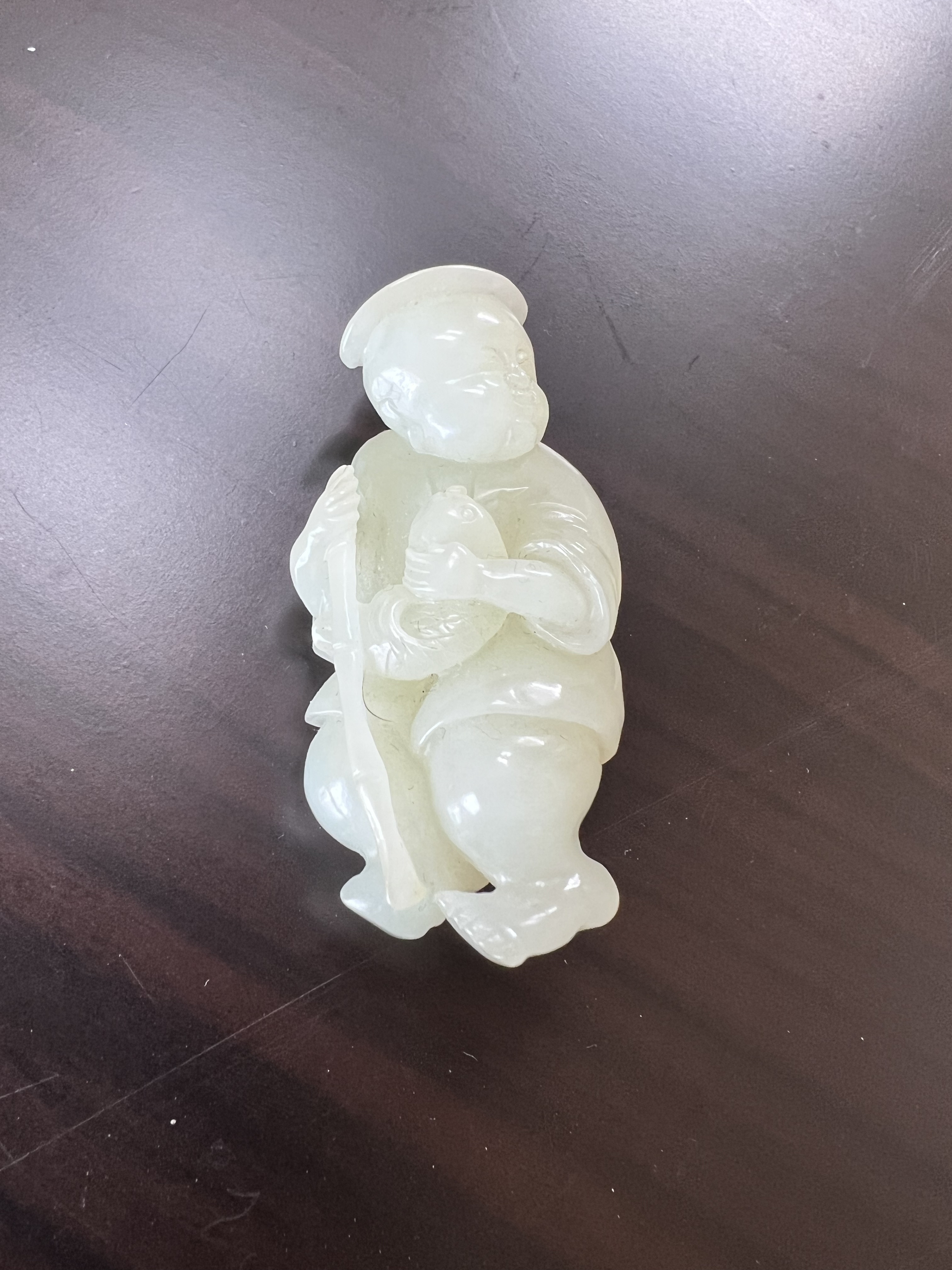 和田白玉童子抱鱼雕件6*3*1.5cm