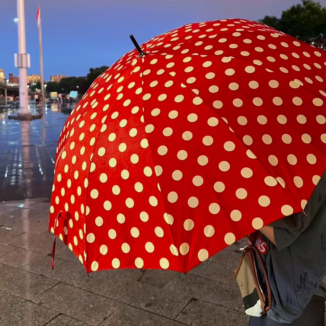 红色波点雨伞高颜值学生上学专用2026加大加厚加固折叠直长柄雨伞