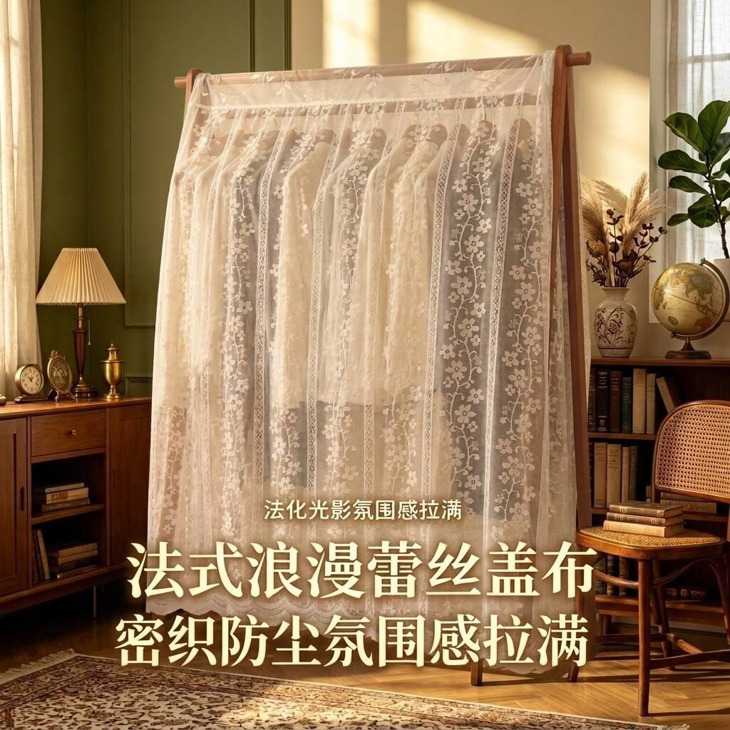 落地衣架防尘罩2026新款法式蕾丝卧室家用大号挂衣杆遮灰尘布艺罩