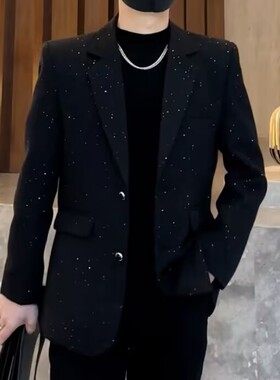 高级感烫金西装外套男宽松2025秋冬季新款时尚帅气夜店发型师西服
