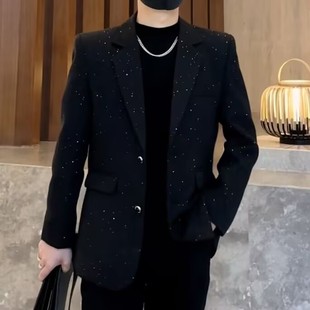 高级感烫金西装外套男宽松2025秋冬季新款时尚帅气夜店发型师西服