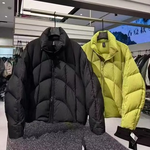 高级感泡芙方块格子羽绒服男立领90白鸭绒外套冬季新款保暖羽绒衣