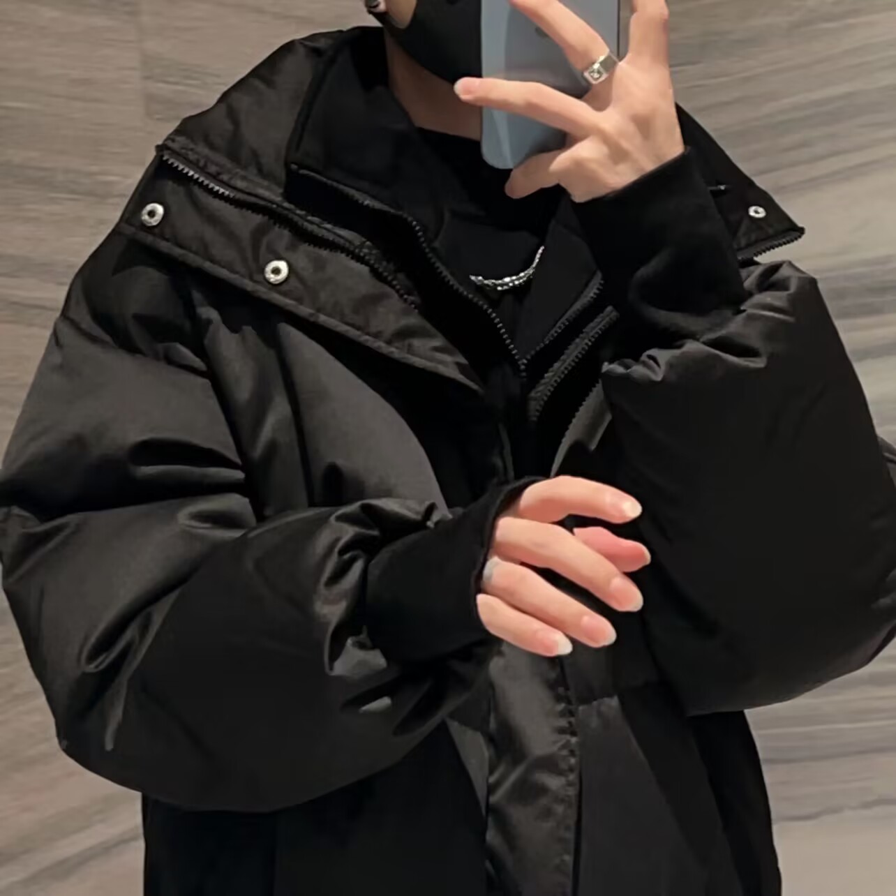 设计款假两件面包服男立领棉服