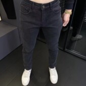 男修身 简约高弹力百搭显瘦长裤 小脚2025秋季 韩版 新款 黑灰色牛仔裤