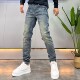 潮牌百搭小脚长裤 高端重工水洗复古牛仔裤 新款 小直筒秋冬季 男修身