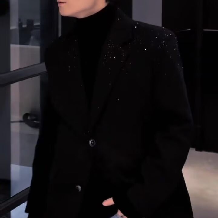 高级感烫钻西服男宽松个性单西秋冬季新款个性时尚休闲西装外套潮,男装,休闲西服,淘宝优惠券,粉丝福利购,淘宝优惠卷