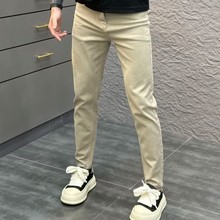 高端卡其色牛仔裤男修身小直筒2025夏季新款时尚净版休闲小脚裤薄