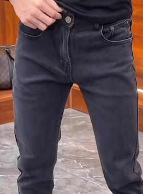 黑灰色牛仔裤男修身小脚韩版潮流简约百搭高弹力简约净版休闲长裤