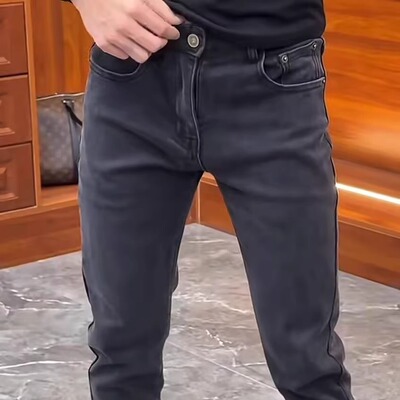 黑灰色牛仔裤男修身小脚韩版潮流