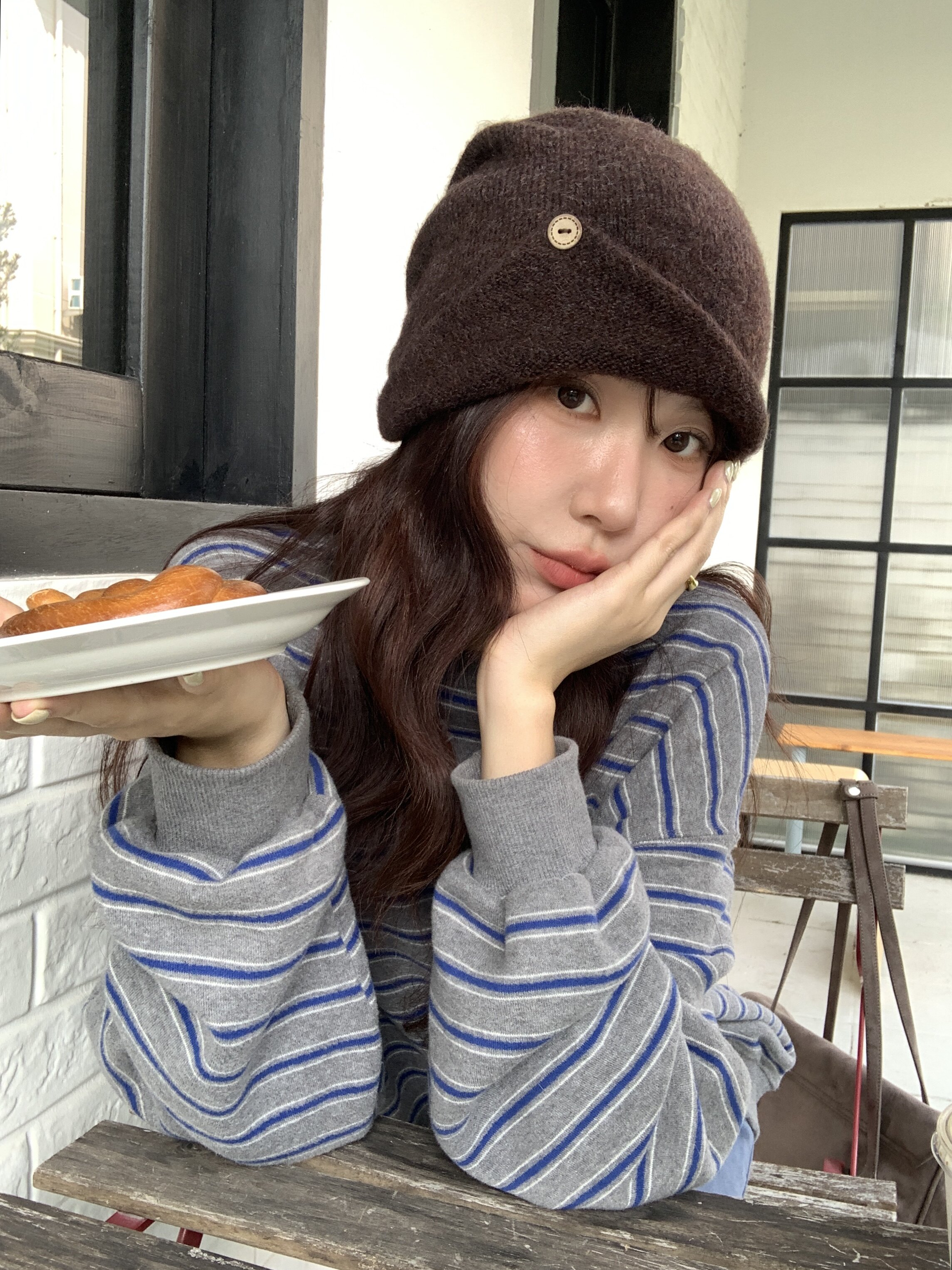 芝士商店~棕色褶皱毛线帽女2026新款秋冬小众帽子保暖针织堆堆帽