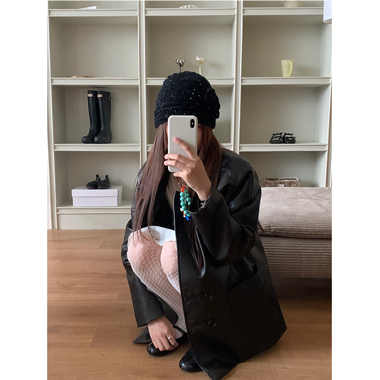 芝士商店细闪手工花朵针织毛线帽