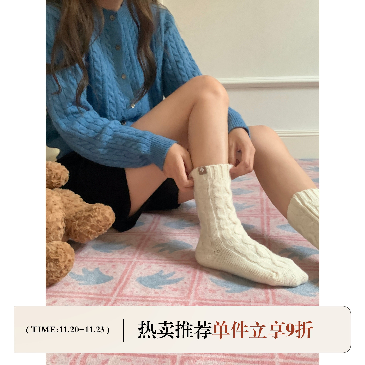 芝士商店~韩国白色羊毛袜子女冬季粗线袜针织毛线袜洋气中筒袜ins