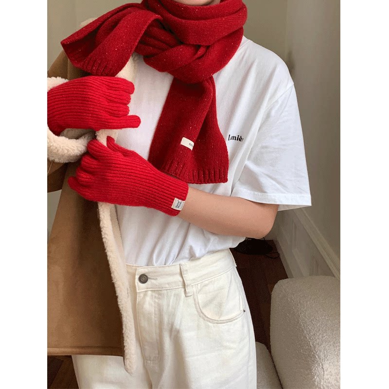 芝士商店~韩系纯羊毛小巧围巾女冬季高级感毛线针织保暖围脖护颈
