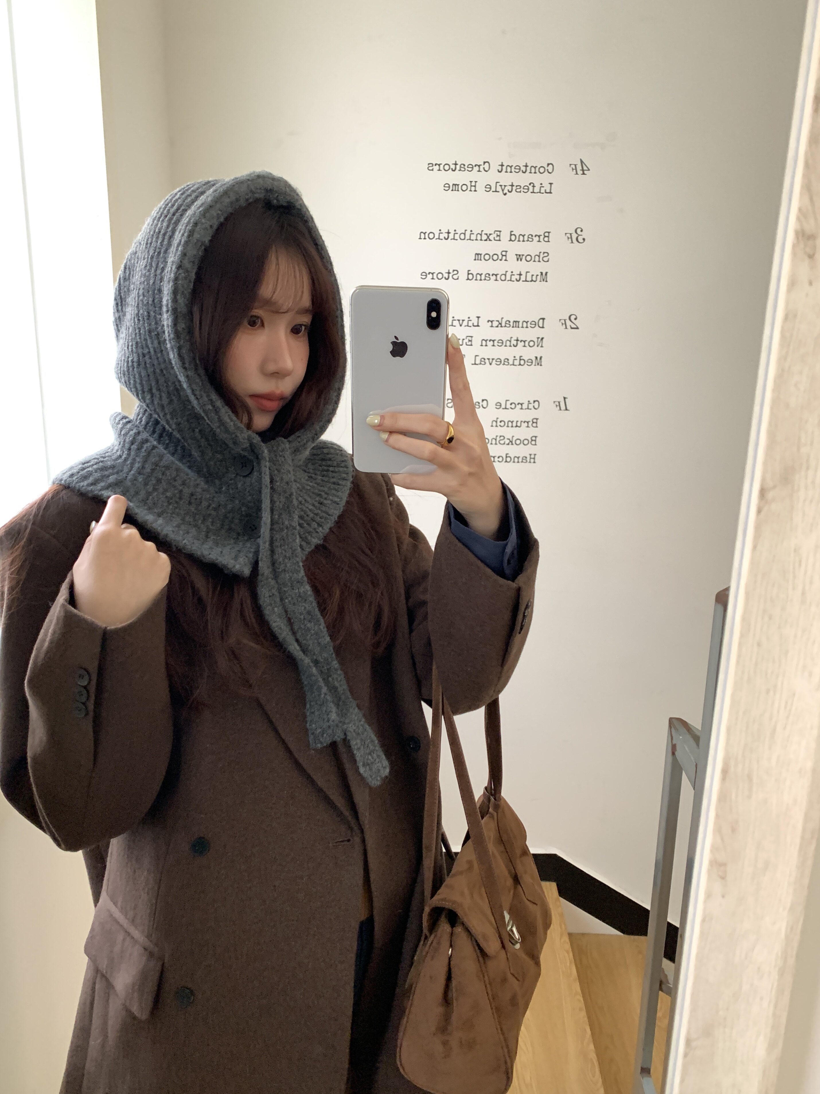芝士商店~灰色巴拉克拉法帽一体围巾女2026新款秋冬保暖针织帽子