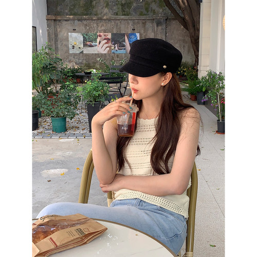 定制款百搭镂空可调节编织八角帽