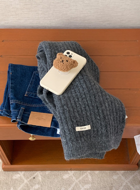 芝士商店~韩国灰色毛线针织围巾女冬季高级感保暖羊毛围脖披肩ins