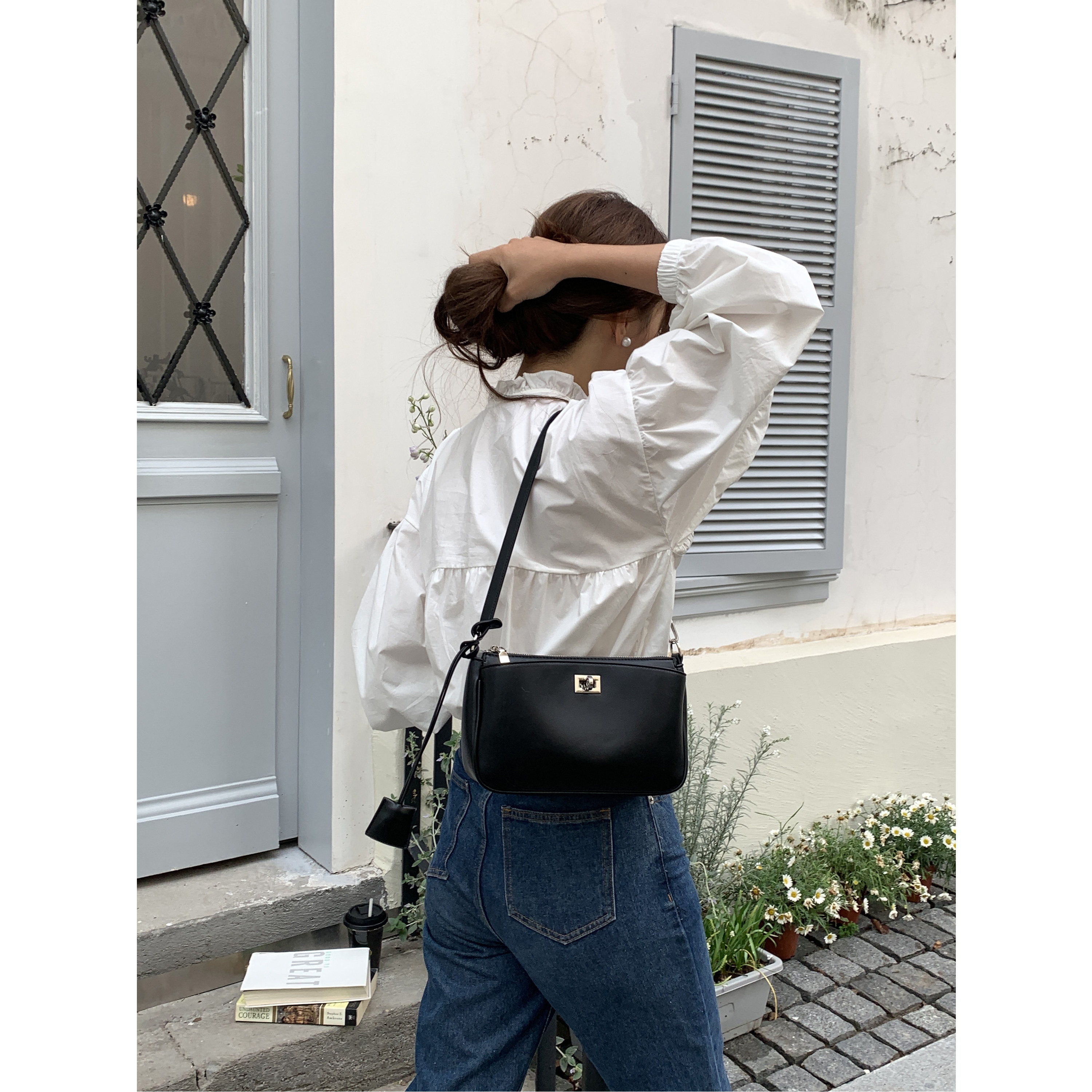 芝士商店~黑色手提单肩包女冬季轻奢小众包包高级感凯莉包腋下包