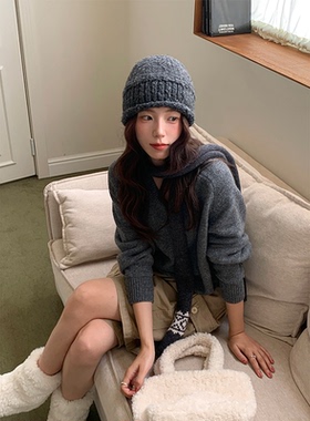 定制款~灰色羊毛混纺针织帽女2026新款冬季卷边毛线帽子保暖冷帽