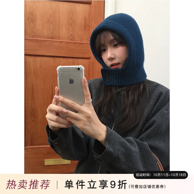 原创款~纯羊毛巴拉克拉法帽女冬天保暖围脖针织毛线帽子围巾一体