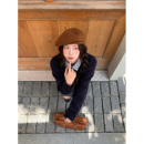 显脸小复古百搭帽子 冬季 芝士商店 棕色羊毛卷边贝雷帽女2025新款