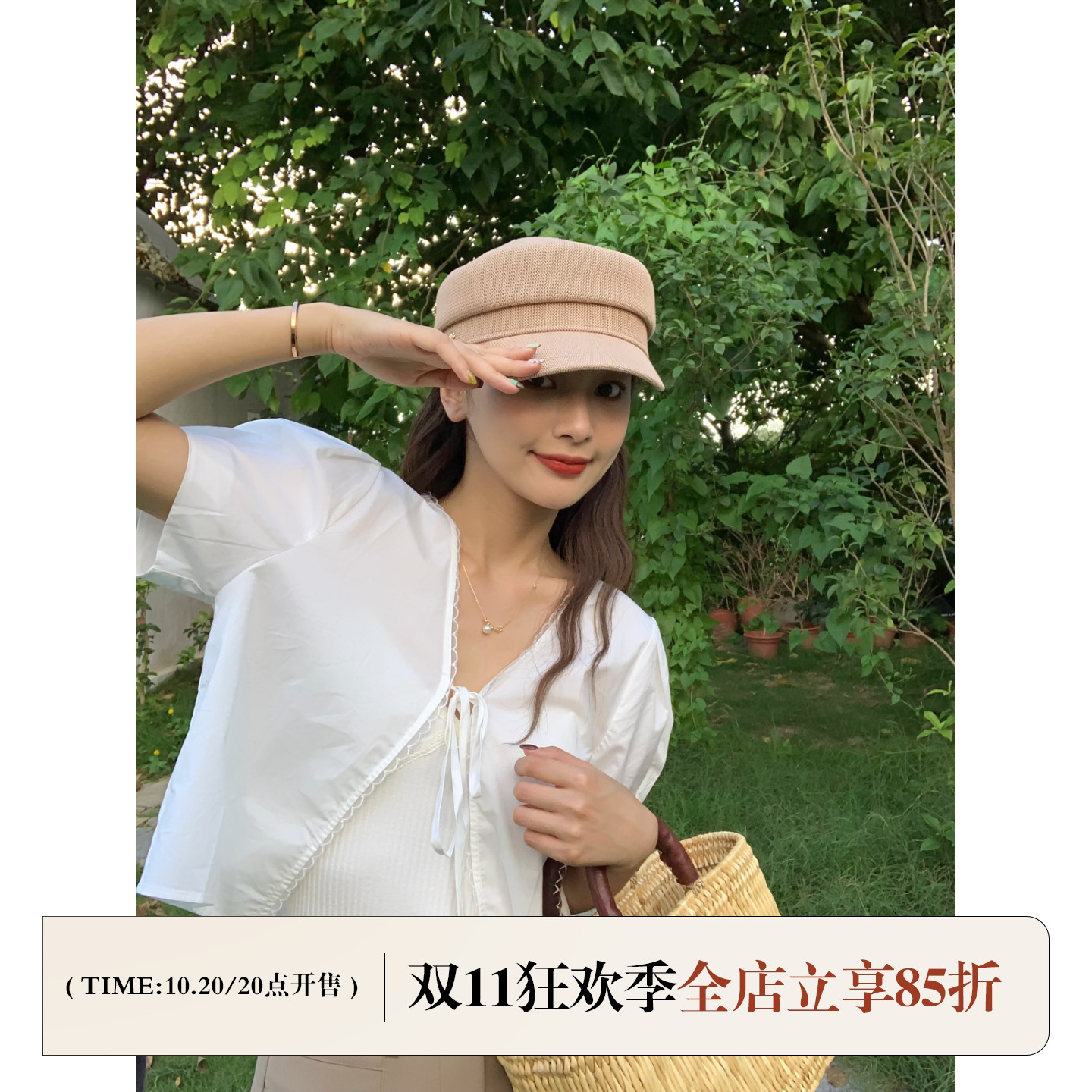 定制款~休闲风透气金标报童帽女