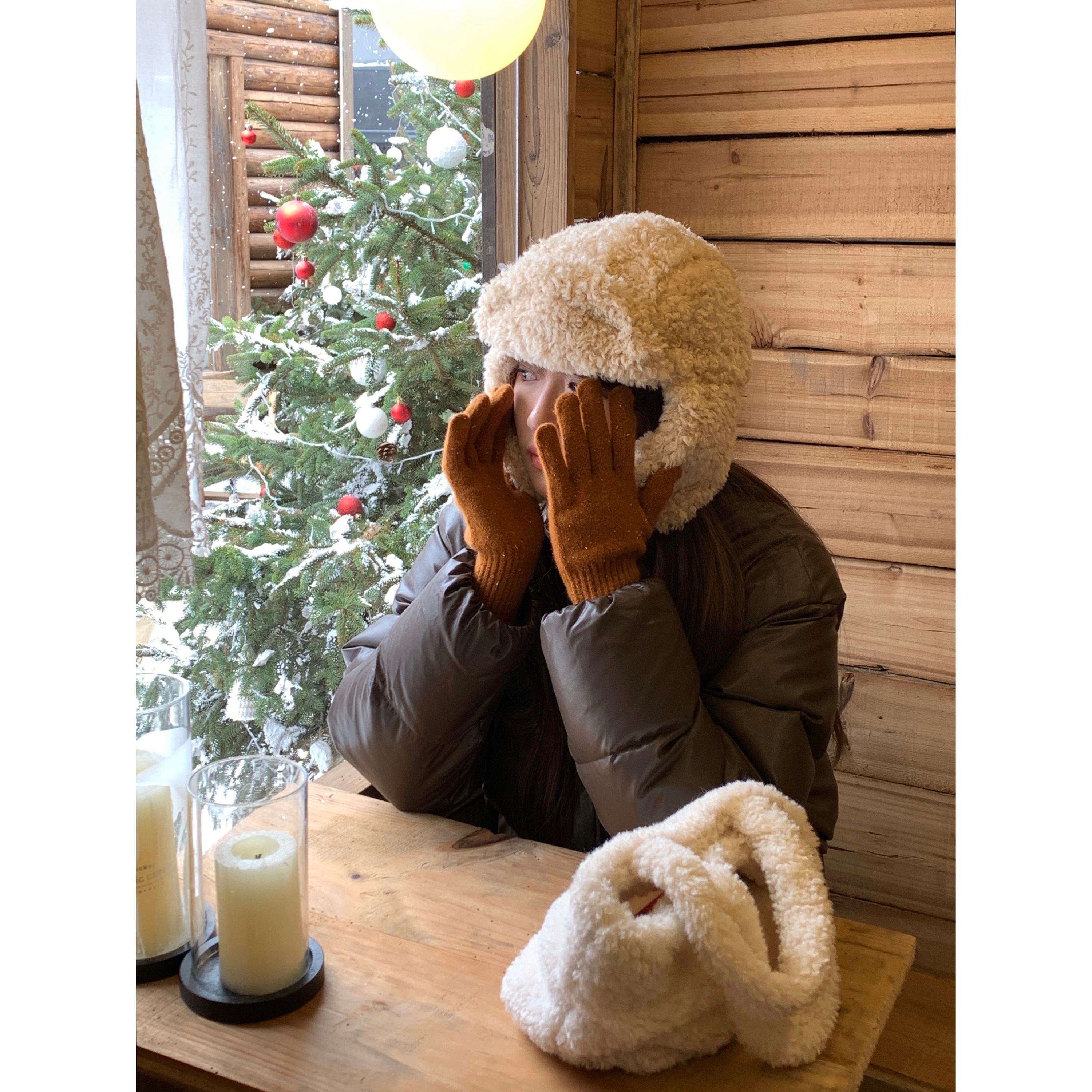 芝士商店~暖呼呼羊羔毛绒护耳帽