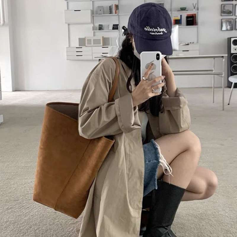 thr*Row水桶包柔软麂皮牛皮水桶磨砂皮大容量通勤单肩手提托特包