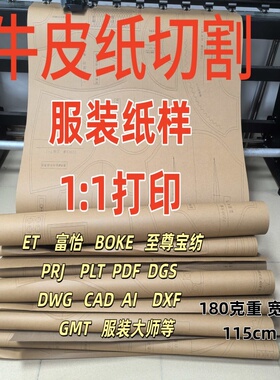 服装打板纸样打印制图硬纸板ET富怡CAD PDFprj dxf牛皮纸切割打印